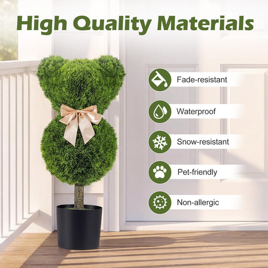 Goplus 2 Pcs Bear Topiary Trees with Pots 24.5" Decorative Artificial Animal Shrubs