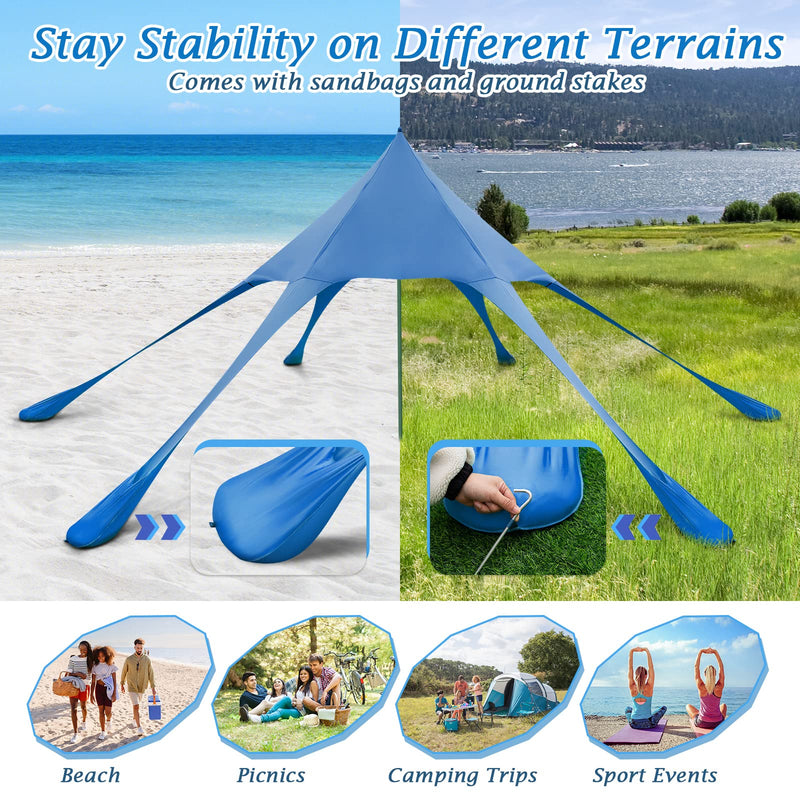 Load image into Gallery viewer, Goplus Beach Canopy, 20 x 20 FT Beach Shade with UPF50+ Sun Protection, Carrying Bag, Sand Shovel, Aluminum Pole, 6 Ground Stake
