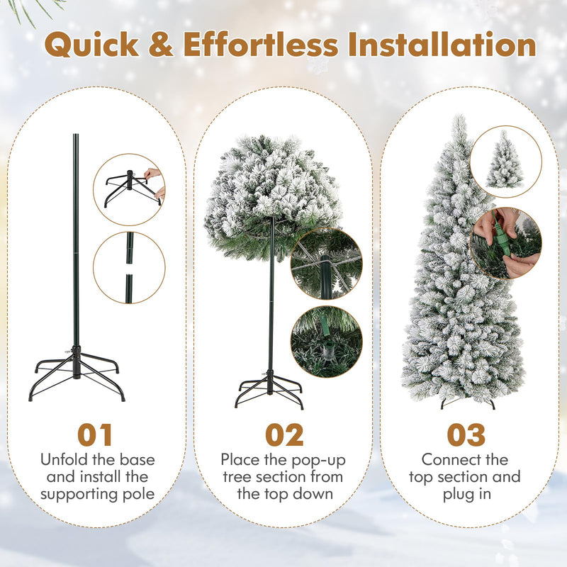 Load image into Gallery viewer, Goplus 6ft / 7ft Pre-Lit Pop Up Christmas Tree Collapsible Snow Flocked Artificial Xmas Tree
