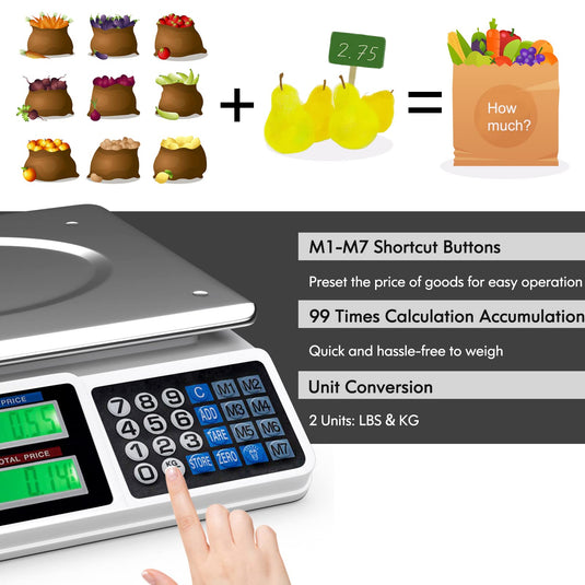 66 Lb Digital Commercial Price Scale – Food Fruit Counting Scale With LCD Display & Rechargeable Battery