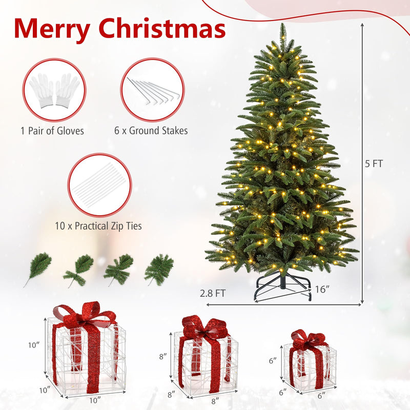 Load image into Gallery viewer, Goplus 5ft/6ft/7ft Pre-Lit Hinged Christmas Tree with 3 Lighted Gift Boxes
