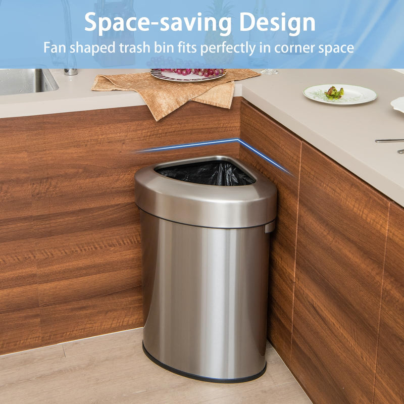 Load image into Gallery viewer, Goplus 16 Gallon/60L Stainless Steel Corner Trash Can, Triangular Rubbish Trash Bin with Lid

