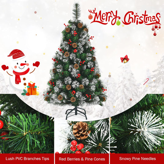 Goplus 4ft Snowy Artificial Christmas Tree Premium PVC Lifelike Full Tree for Holiday Celebration