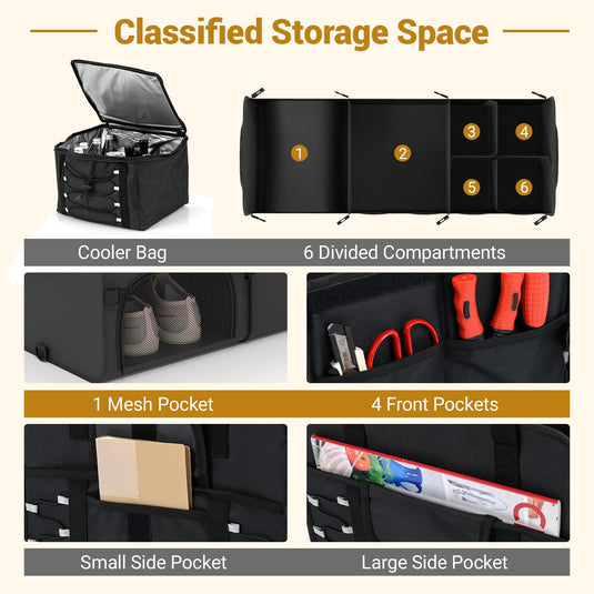 Goplus Collapsible Trunk Organizer, Multi Compartment Car Storage with Removable Lid