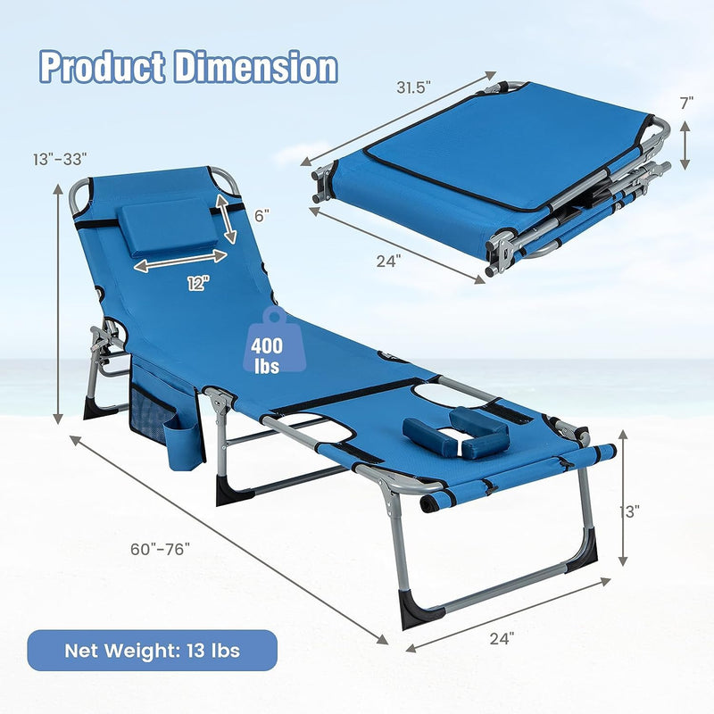 Load image into Gallery viewer, Goplus Lounge Chairs for Outside, 5-Position Tanning Chair w/Face &amp; Arm Hole
