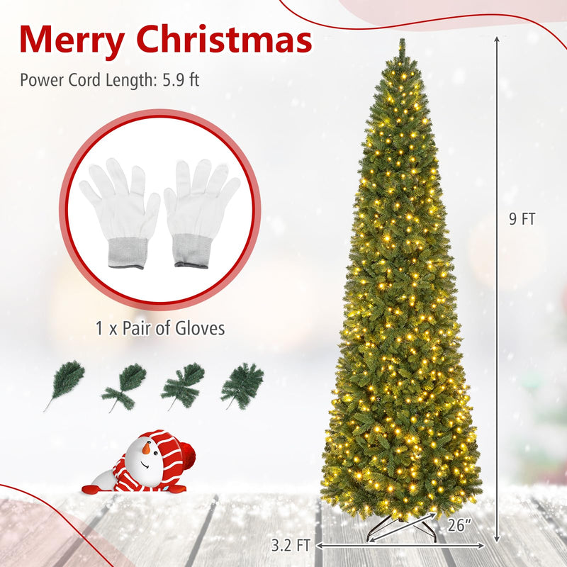Load image into Gallery viewer, Goplus 9ft Pre-Lit Pencil Christmas Tree with 550 Lights and 9 Light-Modes
