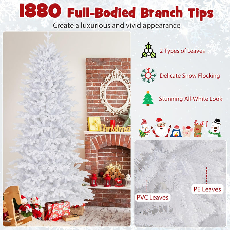 Load image into Gallery viewer, Goplus 7ft Pre-Lit White Christmas Tree with Wheels &amp; 900 Warm White LED Lights
