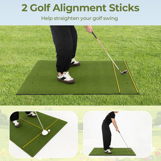 Goplus Golf Mat, 5x3ft/5x4ft Golf Hitting Mat 20/25/27/32mm Thick w/2 Alignment Sticks & 2 Golf Tees