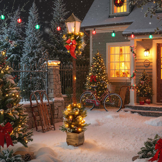 Goplus 6.1 FT Christmas Pre-lit Street Lamp | Holiday Lamp Post w/LED Lights
