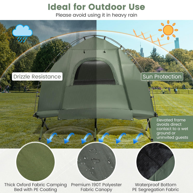 Load image into Gallery viewer, Goplus Camping Tent Cot, 5-in-1 Folding Camping Bed with Air Mattress, Pillow, Sleeping Bag, Waterproof Elevated Tent Shelter

