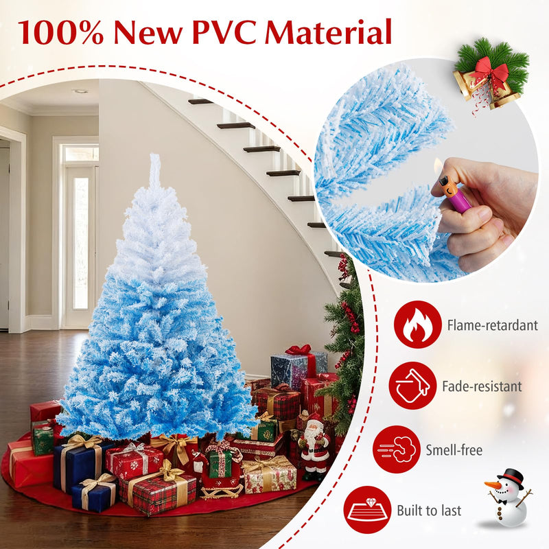 Load image into Gallery viewer, Goplus Snow Flocked Christmas Tree with Lush Branch Tips &amp; Foldable Metal Stan ( Blue Gradient &amp; White )
