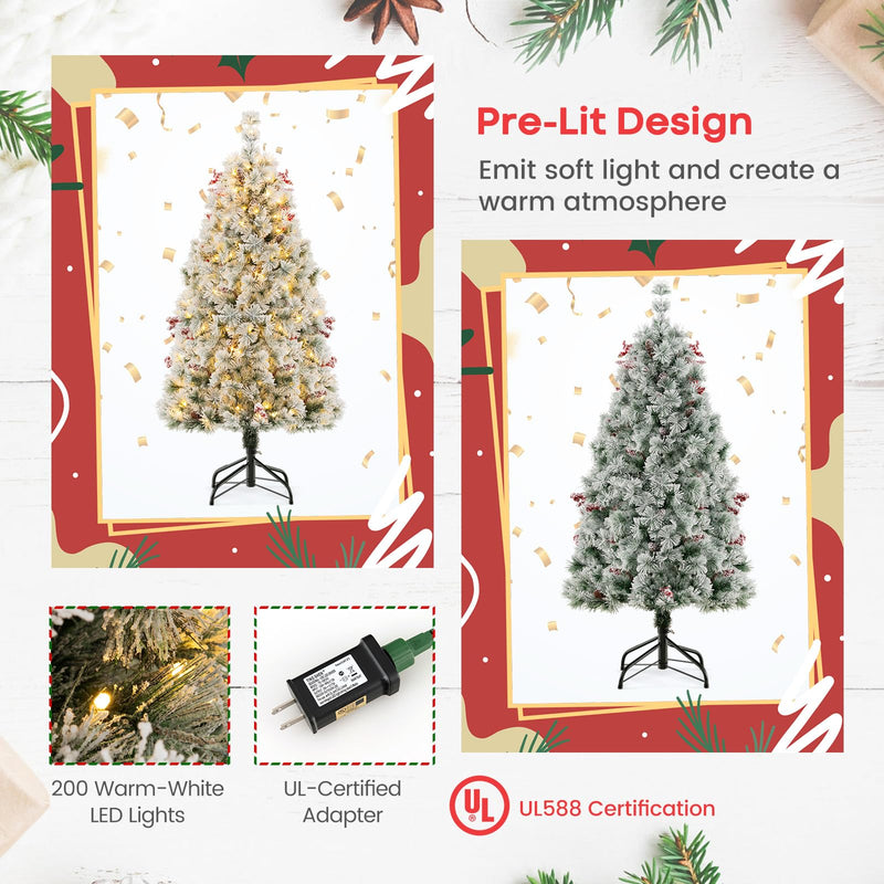 Load image into Gallery viewer, Goplus 4.5ft Pre-Lit Artificial Christmas Tree, Snow-Flocked Hinged Xmas Tree with 251 Pine Needles
