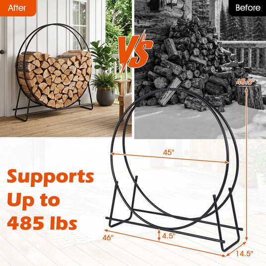 Goplus 45" Round Firewood Rack | Heavy-Duty Metal Log Holder (45 inch)