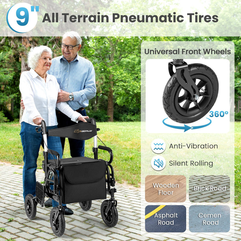 Load image into Gallery viewer, 2 in 1 Folding Rolling Rollator Walker &amp; Wheelchair Combo with Brakes
