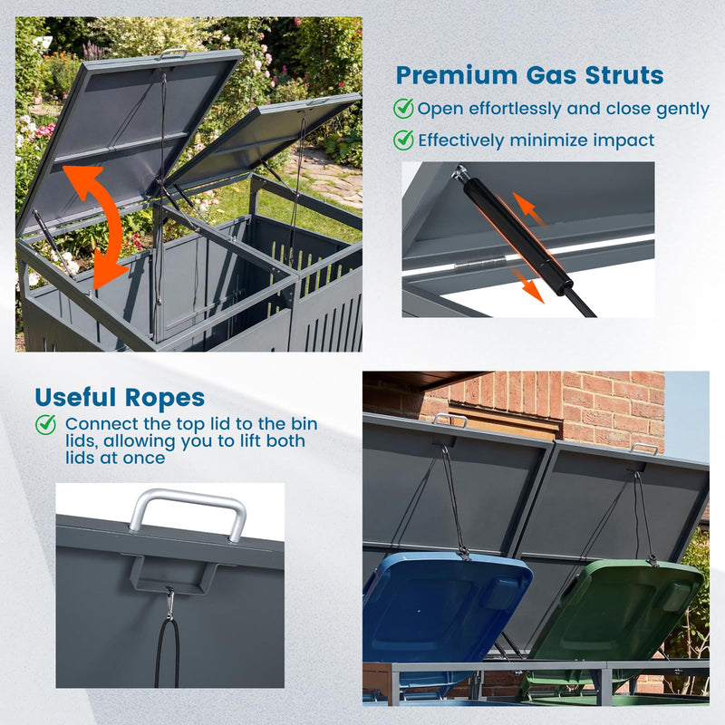 Load image into Gallery viewer, Goplus 44 Cu.Ft Outdoor Trash Can Storage Shed for 2 Bins with Gas Struts
