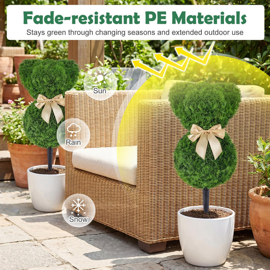 Goplus 2 Pcs Teddy Bear Topiary Trees 16.5”Sun-Resistant Faux Boxwood Plants