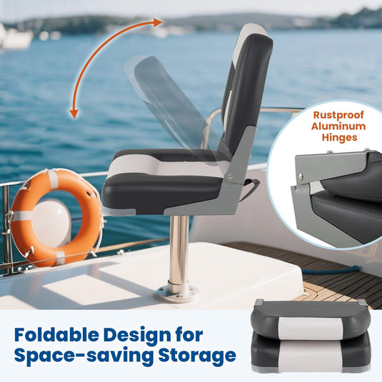 Goplus 2-Pack Boat Seats with Thick Sponge Padding and Fixing Bolts-Gray