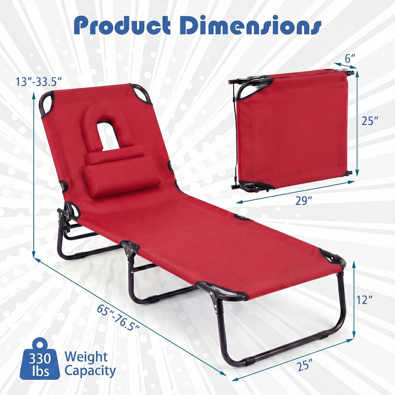 Load image into Gallery viewer, Goplus Tanning Chair Folding Beach Lounge Chair with Face Hole
