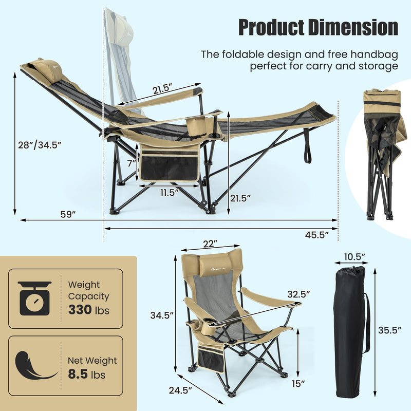 Load image into Gallery viewer, Goplus Reclining Camping Chair with Foot Rest, Folding Lounge Chair for Adults, w/Adjustable Backrest
