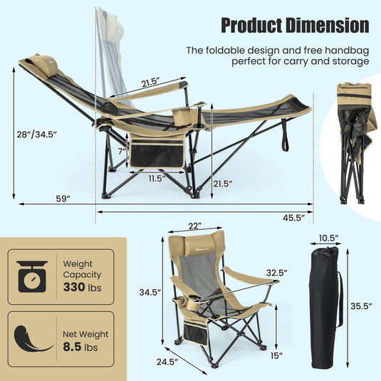 Goplus Reclining Camping Chair with Foot Rest, Folding Lounge Chair for Adults, w/Adjustable Backrest