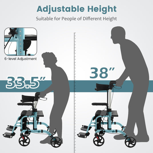 Goplus 2 in 1 Folding Rollator Walker, 4 Wheel Medical Walker with Seat