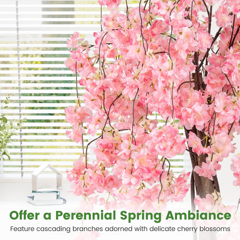 Load image into Gallery viewer, Goplus 5.5FT Artificial Cherry Blossom Tree Faux Floral Plant Blooming Tree in Nursery Pot
