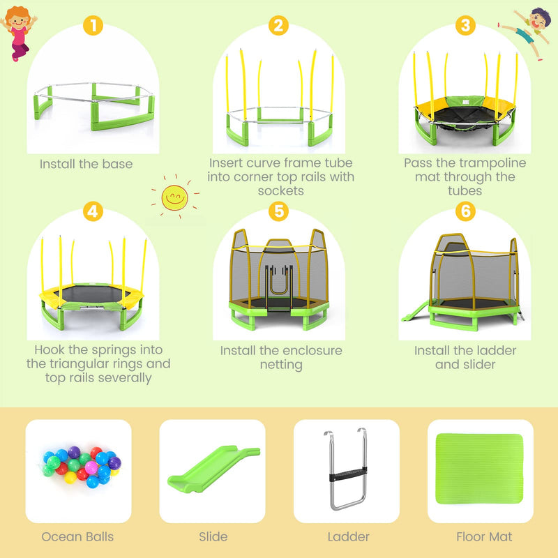 Load image into Gallery viewer, Goplus 7 FT Kids Trampoline with Slide, 87&quot; ASTM Approved Recreational Trampoline
