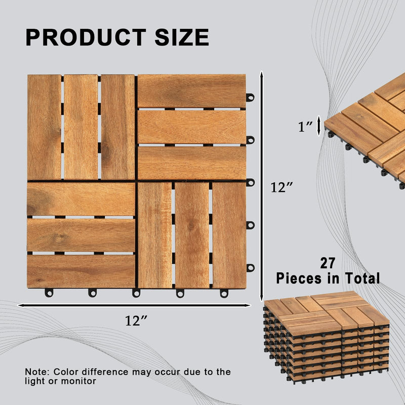 Load image into Gallery viewer, Goplus Checkered Acacia Wood Deck Tiles 12" x 12" Interlocking Floor Tiles for Patio
