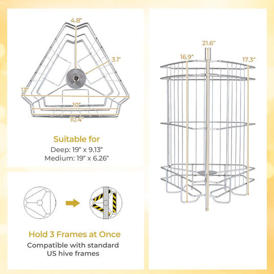Goplus 3 Frame Honey Extractor with Bottom Gravity Flow Gate & Clear Lid
