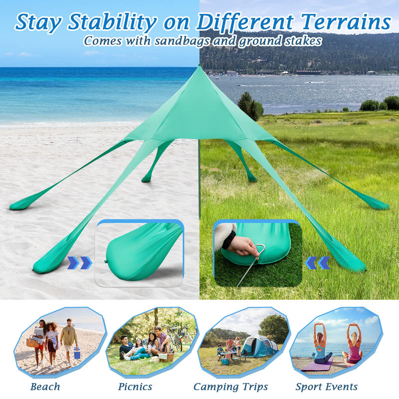Load image into Gallery viewer, Goplus Beach Canopy, 20 x 20 FT Beach Shade with UPF50+ Sun Protection, Carrying Bag, Sand Shovel, Aluminum Pole, 6 Ground Stake
