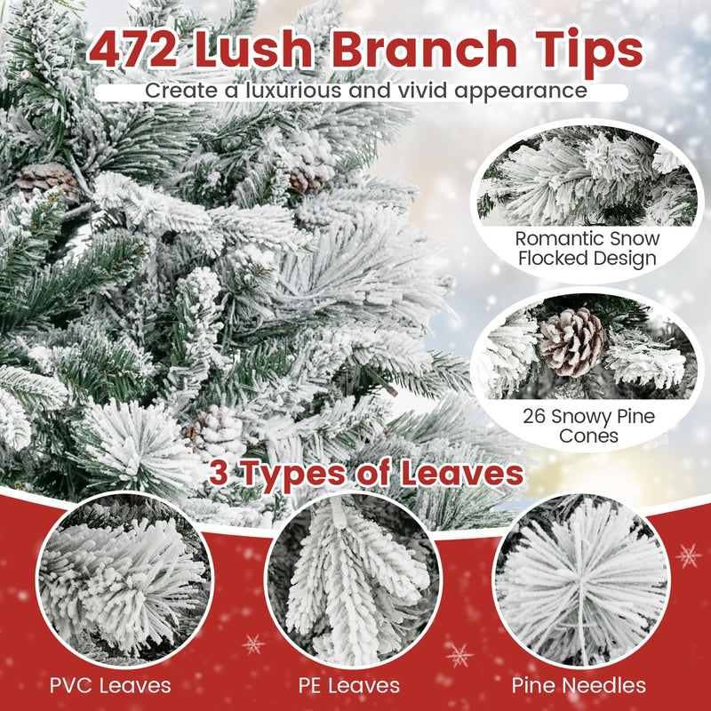 Load image into Gallery viewer, Goplus Pre-Lit Snow Flocked Christmas Tree, Artificial Hinged Xmas Tree with 160 Multi-Color LED Lights
