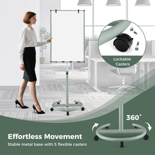 Goplus 40” x 26” Height-Adjustable Dry Erase Board on Wheels with Round Stable Stand