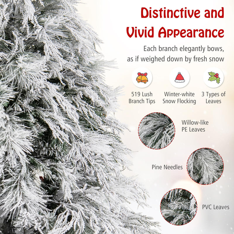 Load image into Gallery viewer, Goplus 6ft Pre-Lit Snow Flocked Christmas Tree, Artificial Hinged Full Xmas Tree with 519 PVC &amp; Pine Needles
