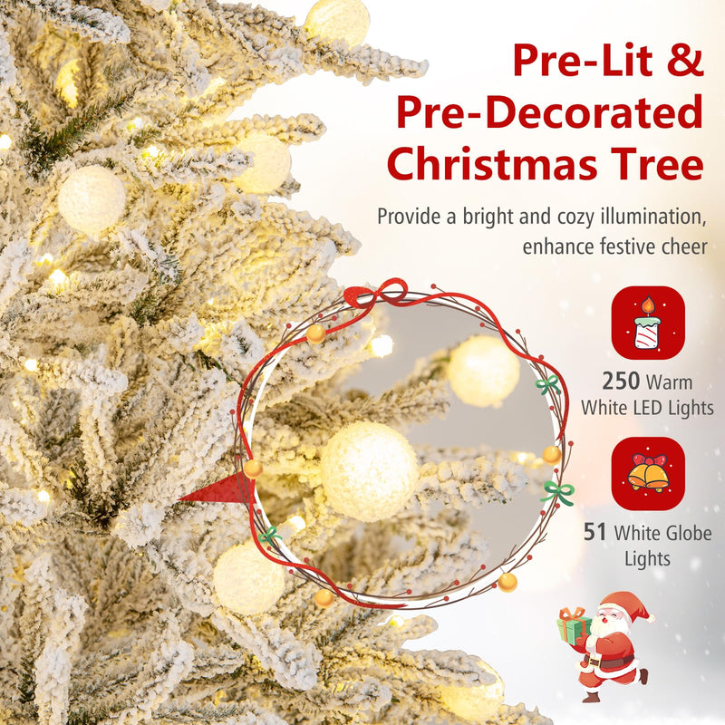 Load image into Gallery viewer, Goplus Pre-Lit Snow Flocked Christmas Tree with Warm White LED Lights &amp; Globe Lights
