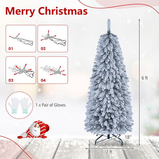 Goplus 6ft/7ft Pop Up Snow Flocked Christmas Tree | Easy Setup for Small Space Porch Corner