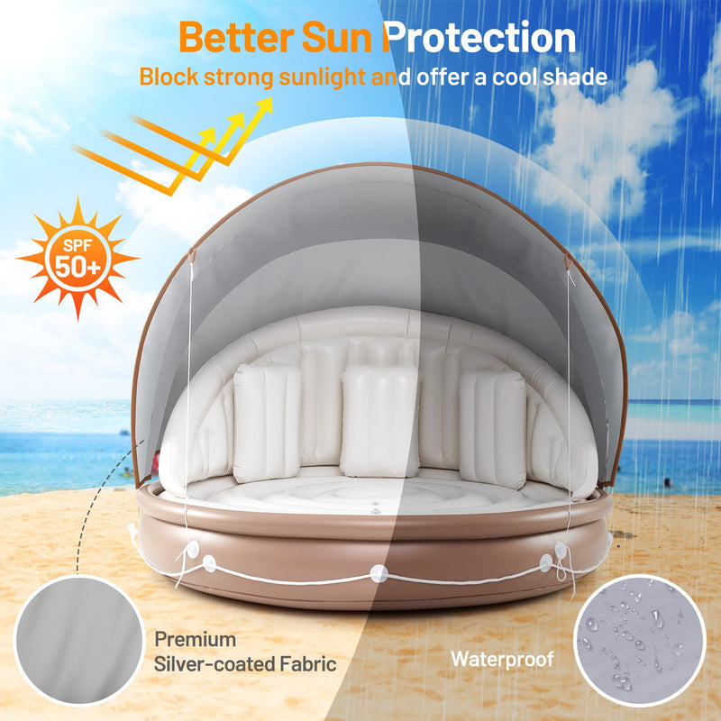 Load image into Gallery viewer, Goplus 73” Tanning Pool Lounger Float with Retractable &amp; Removable Canopy
