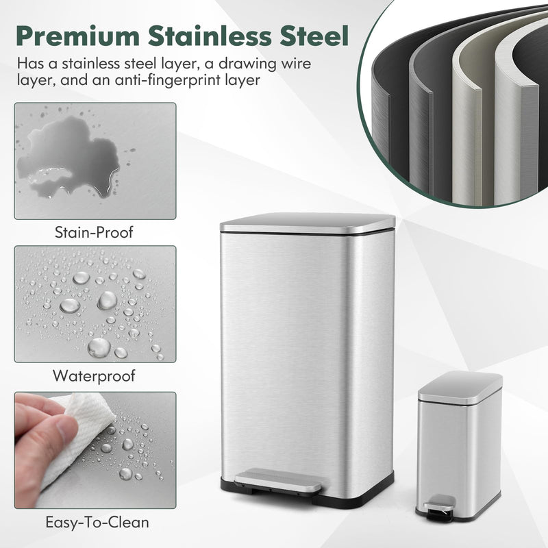 Load image into Gallery viewer, Goplus Step Trash Can Combo Set, 10.6 Gal/40 L and 1.6 Gal/6 L Stainless Steel Waste Bin
