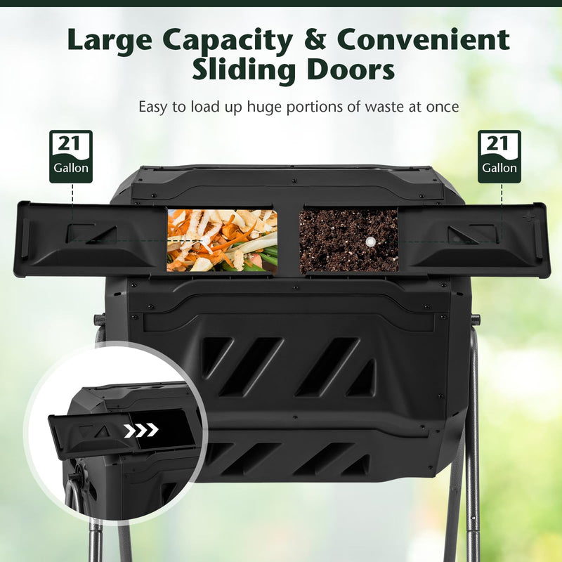 Load image into Gallery viewer, Goplus Compost Bin, 42-Gal Dual Chamber Composting Tumbler w/2 Sliding Doors, Heavy-Duty Metal Frame
