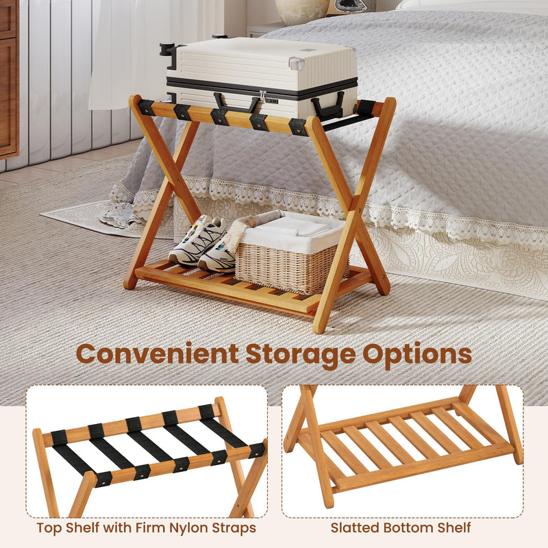 Load image into Gallery viewer, Goplus Luggage Rack Set of 2 or 4 Folding Acacia Wooden Suitcase Stand

