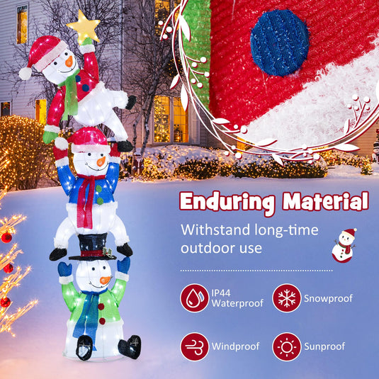 Goplus 6 ft Christmas Stacked Snowman, 3D Pre-Lit Snowman Decoration w/ 155 LED Lights