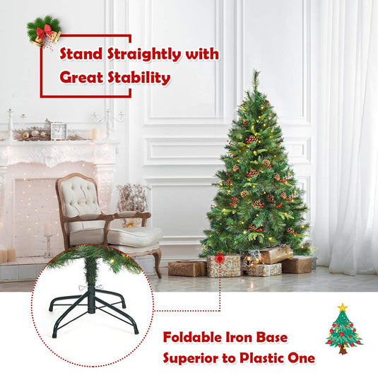 Goplus 5 ft Pre-lit Artificial Christmas Tree w/ 150 LED Lights and Metal Stand