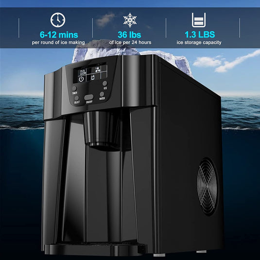 2 in 1 Ice Maker with Water Dispenser, Countertop Ice Cube Maker with LED Display, 9 Cubes Ready in 6-12 Min