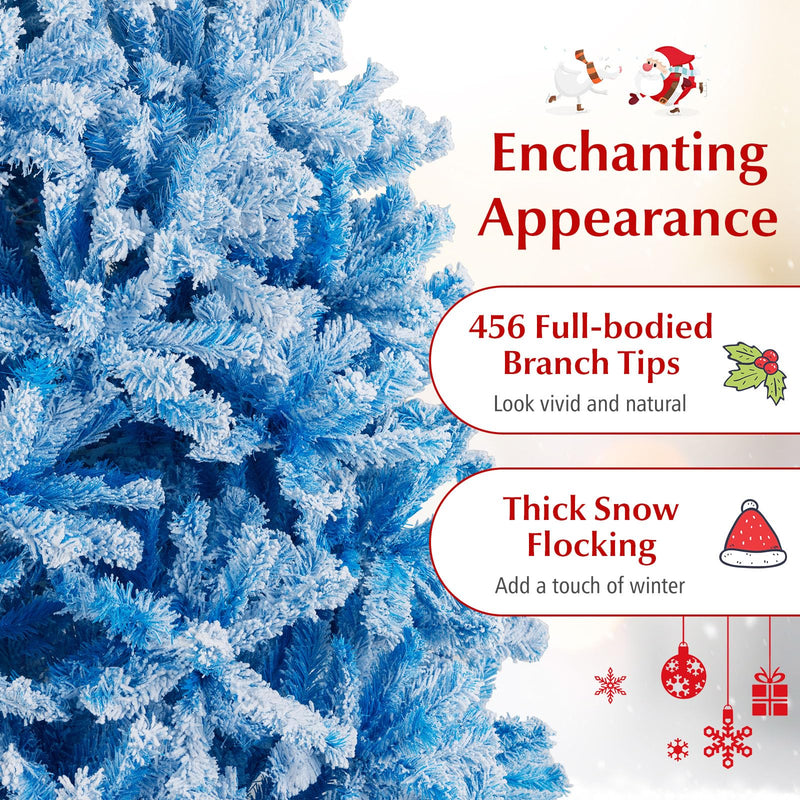 Load image into Gallery viewer, Goplus Snow Flocked Christmas Tree with Lush Branch Tips &amp; Foldable Metal Stan ( Blue Gradient &amp; White )
