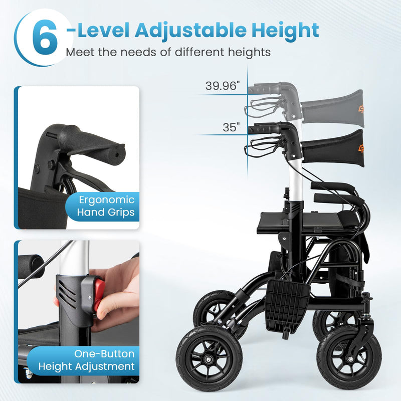 Load image into Gallery viewer, 2 in 1 Folding Rolling Rollator Walker &amp; Wheelchair Combo with Brakes
