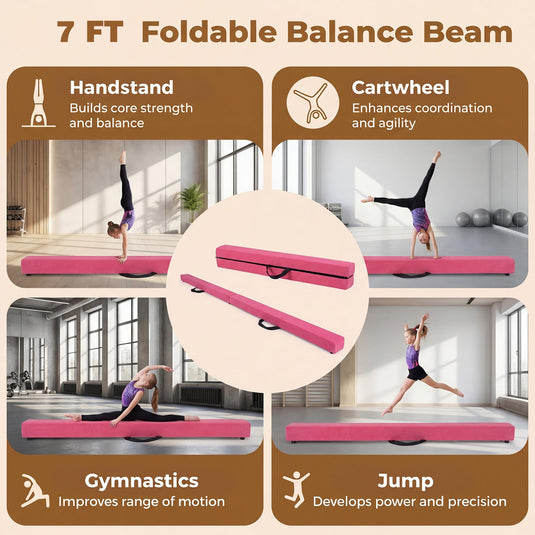 Goplus 7 FT Gymnastics Balance Beam Foldable Non-Slip Foam Floor Beam