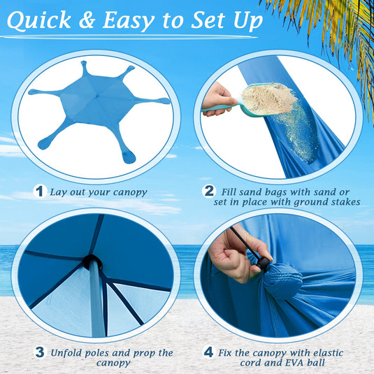 Goplus Beach Canopy, 20 x 20 FT Beach Shade with UPF50+ Sun Protection, Carrying Bag, Sand Shovel, Aluminum Pole, 6 Ground Stake