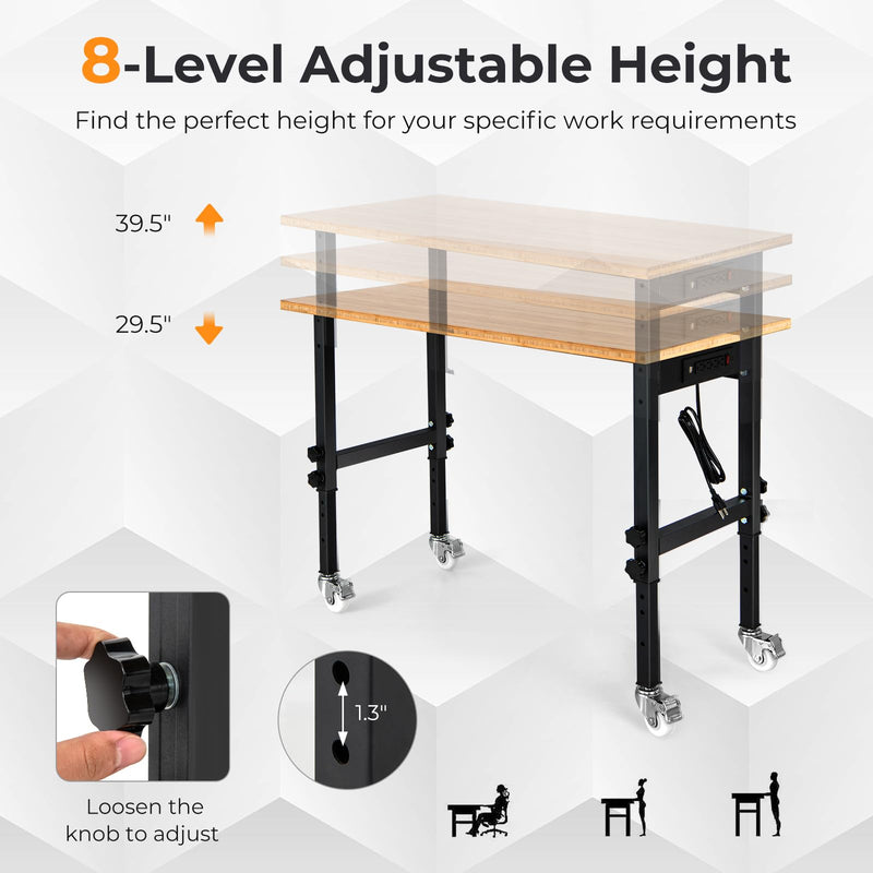 Load image into Gallery viewer, Goplus Work Bench with Power Outlet, 48¡±Adjustable Rolling Work Table w/Removable Wheels &amp; Foot Pads, 1984LBS Capacity
