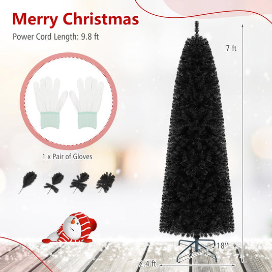Goplus 7FT/8FT Pencil Christmas Tree with 8 Lighting Modes | Slim Artificial Fir Xmas Tree