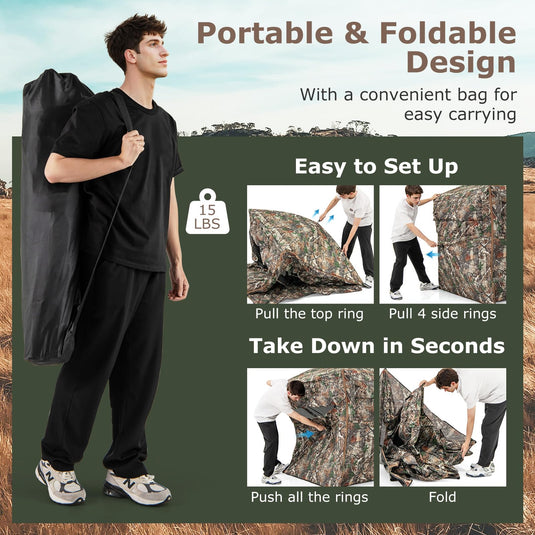 Goplus 360 Degree See-Through Hunting Blind w/Full-Open Door, Carrying Bag, 2-3 Person Ground Blind for Deer Turkey Hunting