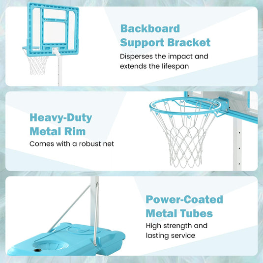 Goplus Poolside 3.1-4.1 FT Adjustable Height Basketball Goal with 32" Shatterproof Backboard